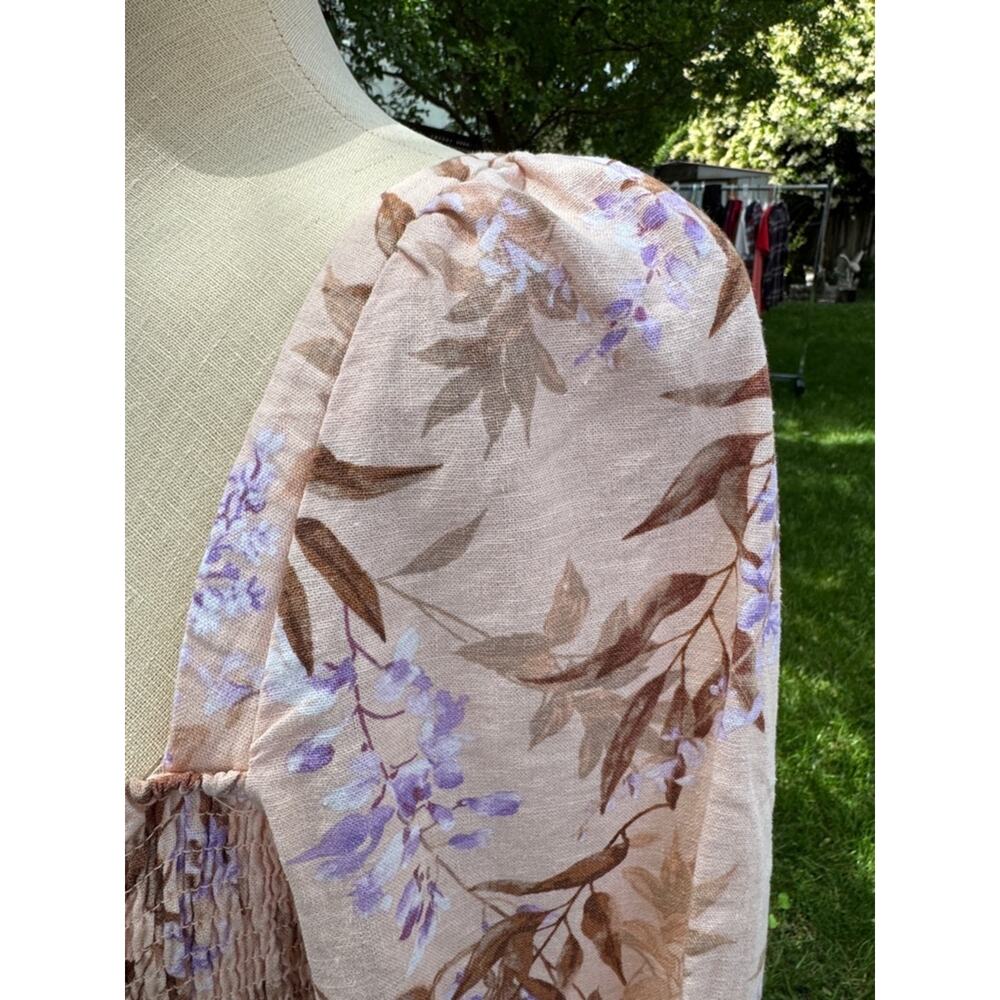 House Of Harlow 1960 Floral Smocked Dress Peasant Linen Blend Boho Sz Large - Picture 7 of 10